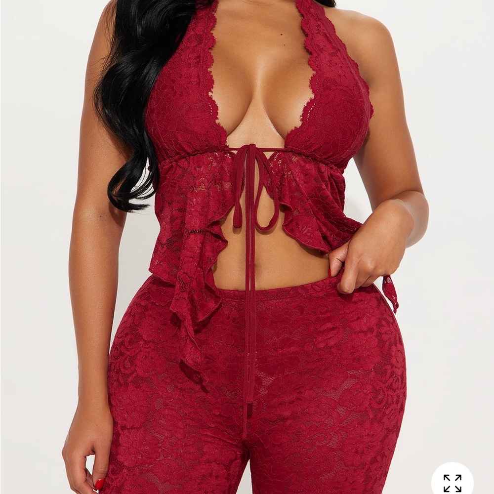 Fashion Nova Deep Red Lace Halter Set
